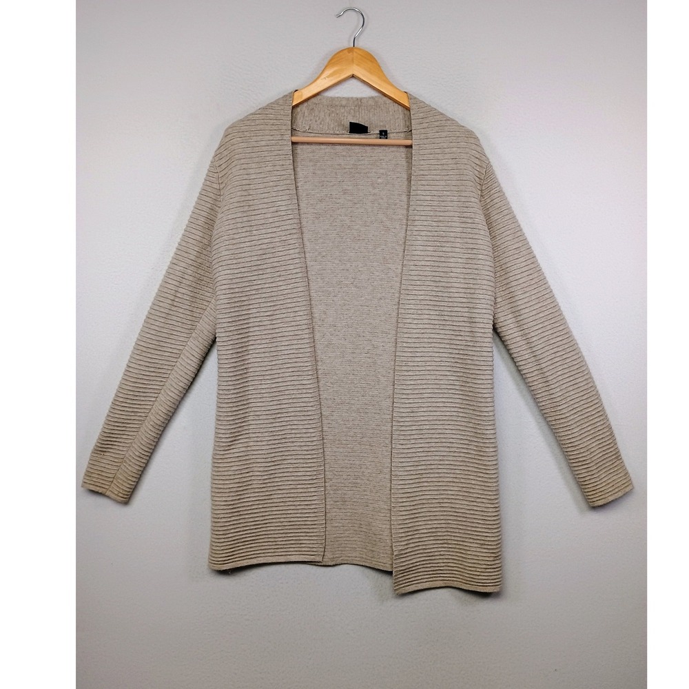 Minimalist Devotion by Cyrus Womens Small Oatmeal Ribbed Open Front Cardigan S